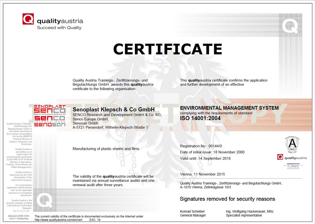 AlboxCRYSTAL Senosan ISO 14001